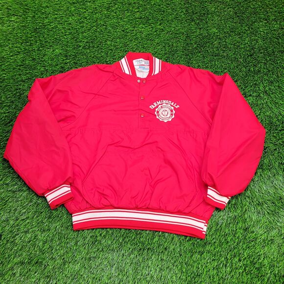 Vintage 80s Farmingdale Varsity Jacket L 22x23 Red Cropped - Picture 1 of 15